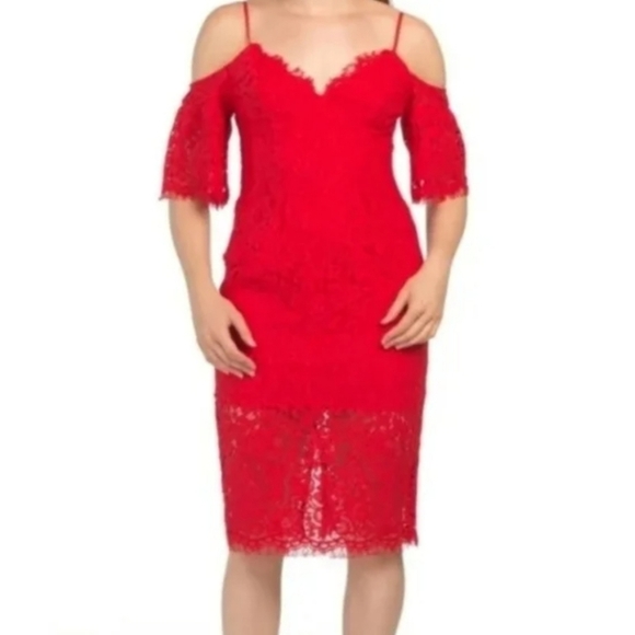 Bardot Karlie red cold shoulder lace mini dress - Picture 11 of 11